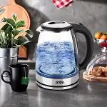 CAM - LEDLİ KETTLE 1.8LT  GİZLİ REZİSTANS - KABLOSUZ 360 DERECE GÖVDE 1500W SK-8033 (4745)-2
