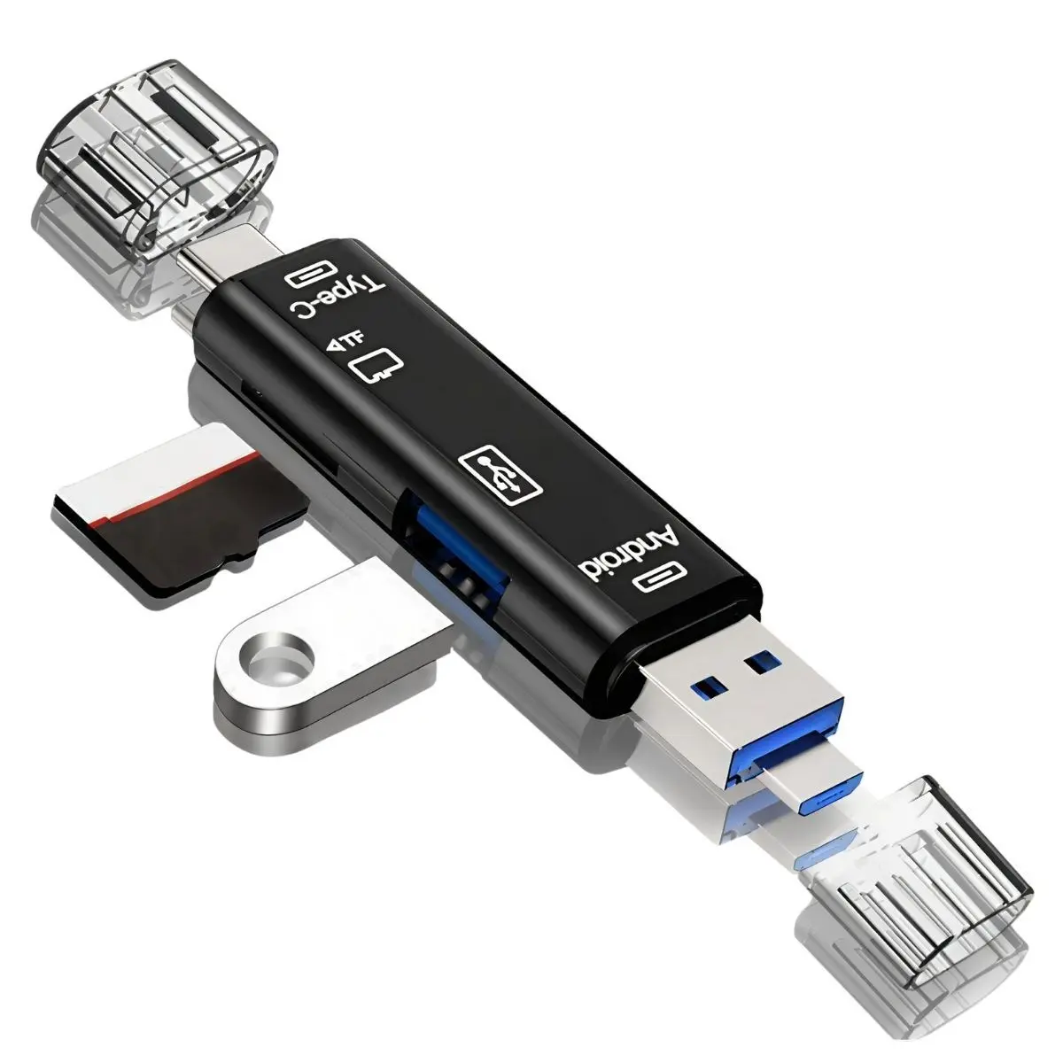 5 in 1 Çok Fonksiyonlu USB 2.0 Micro Sd Kart Okuyucu - Usb/micro Usb/type-C Çıkışlı, Otg Çevirici (4745)