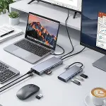 8in1 Type-C Çoklayıcı Hub HDMI 4K USB 3.0 SD TF Kart RJ45 Ethernet Dönüştürücü Adaptör (4745)-4