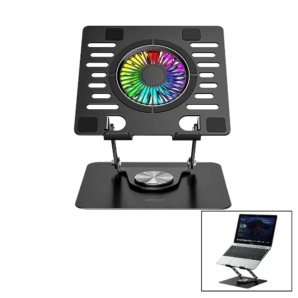KATLANABİLİR LAPTOP STAND METAL - SOĞUTUCU FAN RGB IŞIKLI 360° DÖNEBİLEN FAN 2 USB SOKET (4745)