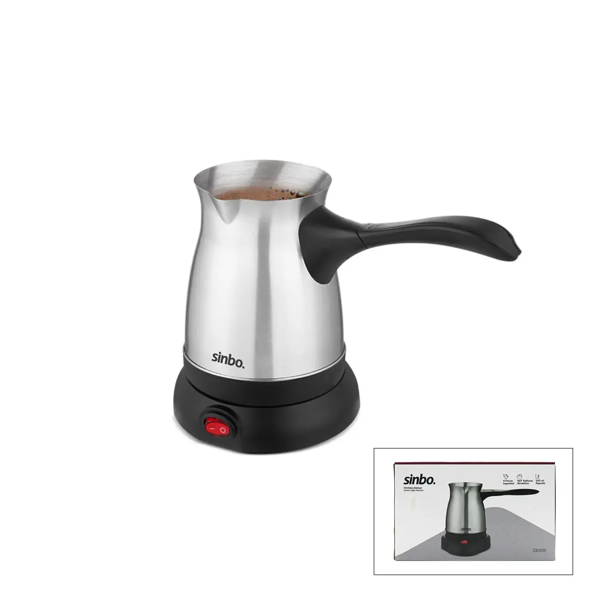 ÇELİK ELEKTRİKLİ CEZVE TÜRK KAHVE MAKİNESİ - 6FİNCAN=500ML 360° KABLOSUZ KULLANIM KATLANIR KULP SCM-9038 (4745)