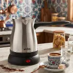 ÇELİK ELEKTRİKLİ CEZVE TÜRK KAHVE MAKİNESİ - 6FİNCAN=500ML 360° KABLOSUZ KULLANIM KATLANIR KULP SCM-9038 (4745)-2