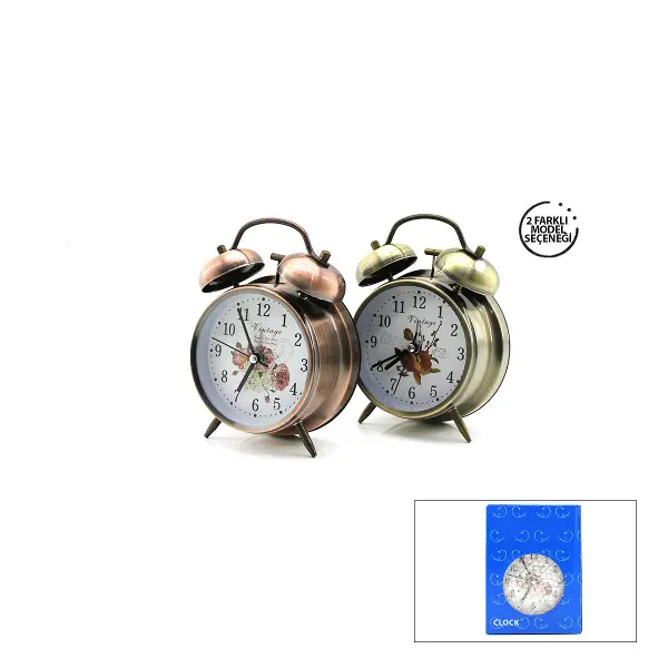 TWIN BELL ALARM CLOCK YUVARLAK MASA ÇALAR SAAT METAL KASA ESKİTME DESENLİ PİLLİ - IŞIKLI ÇAP: 10CM BGC-52 HERHANGİ BİR RENK GÖNDERİLİR (4745)