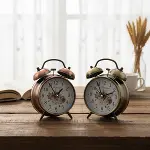 TWIN BELL ALARM CLOCK YUVARLAK MASA ÇALAR SAAT METAL KASA ESKİTME DESENLİ PİLLİ - IŞIKLI ÇAP: 10CM BGC-52 HERHANGİ BİR RENK GÖNDERİLİR (4745)-2