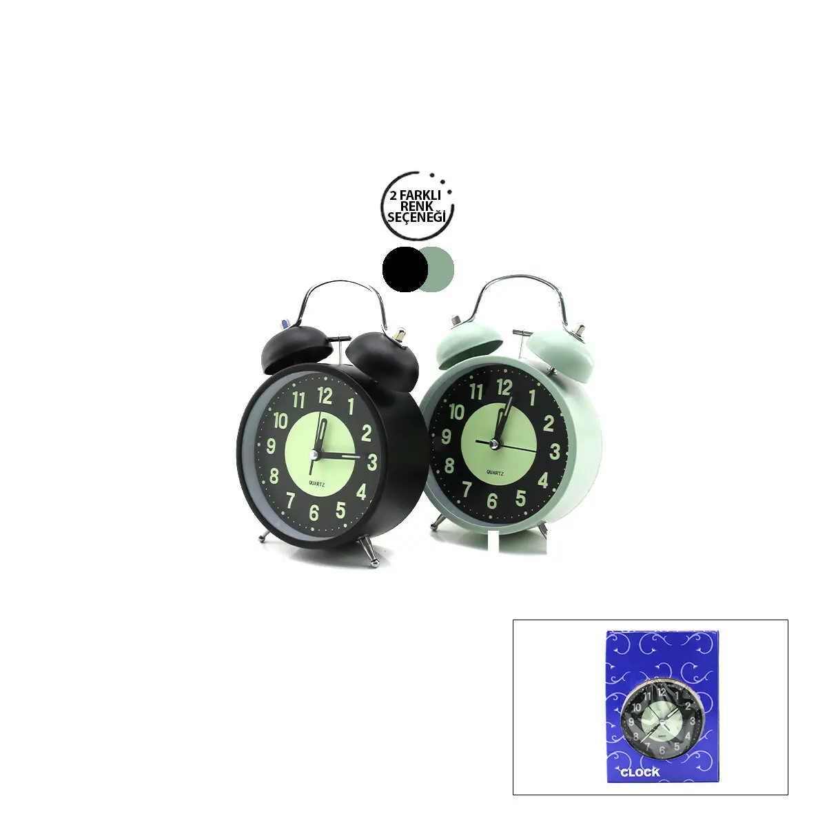 ALARM CLOCK NO-847 YUVARLAK MASA ÇALAR SAAT METAL KASA RENKLİ PİLLİ - IŞIKLI - FOSFORLU ÇAP: 11CM BGC-37 HERHANGİ BİR RENK GÖNDERİLİR (4745)