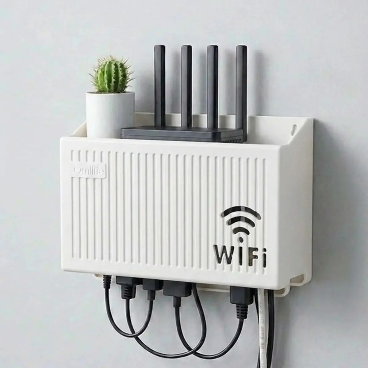 Duvar Tipi Wi-Fi Modem Saklama Kutusu(Beyaz) – Kablo Düzenleyici Router Raf Organizer (4745)