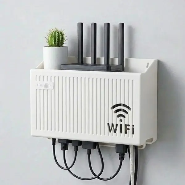 Duvar Tipi Wi-Fi Modem Saklama Kutusu(Beyaz) – Kablo Düzenleyici Router Raf Organizer (4745)