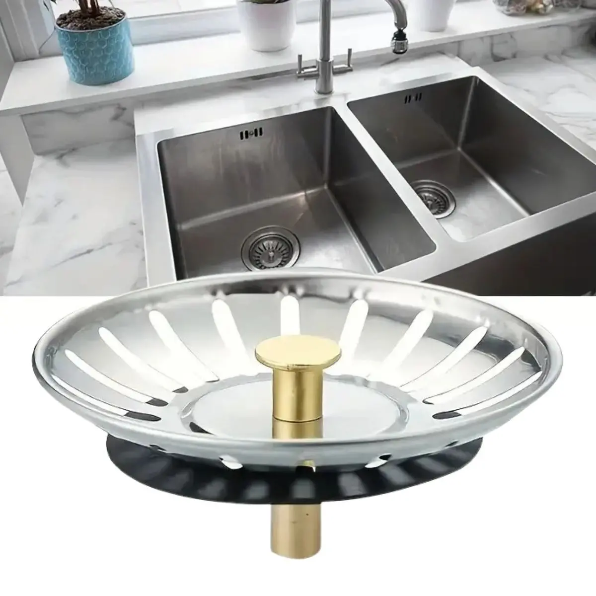 Paslanmaz Çelik Mutfak Evye Lavabo Süzgeci Lavabo Gideri Atık Gıda Tıpası (4745)