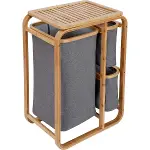 KİRLİ ÇAMAŞIR SEPETİ AHŞAP - BAMBU 3 ORGANİZER BÖLMELİ KUMAŞ ÇANTALI 50X30X70CM (4745)-3