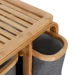 KİRLİ ÇAMAŞIR SEPETİ AHŞAP - BAMBU 3 ORGANİZER BÖLMELİ KUMAŞ ÇANTALI 50X30X70CM (4745)-4