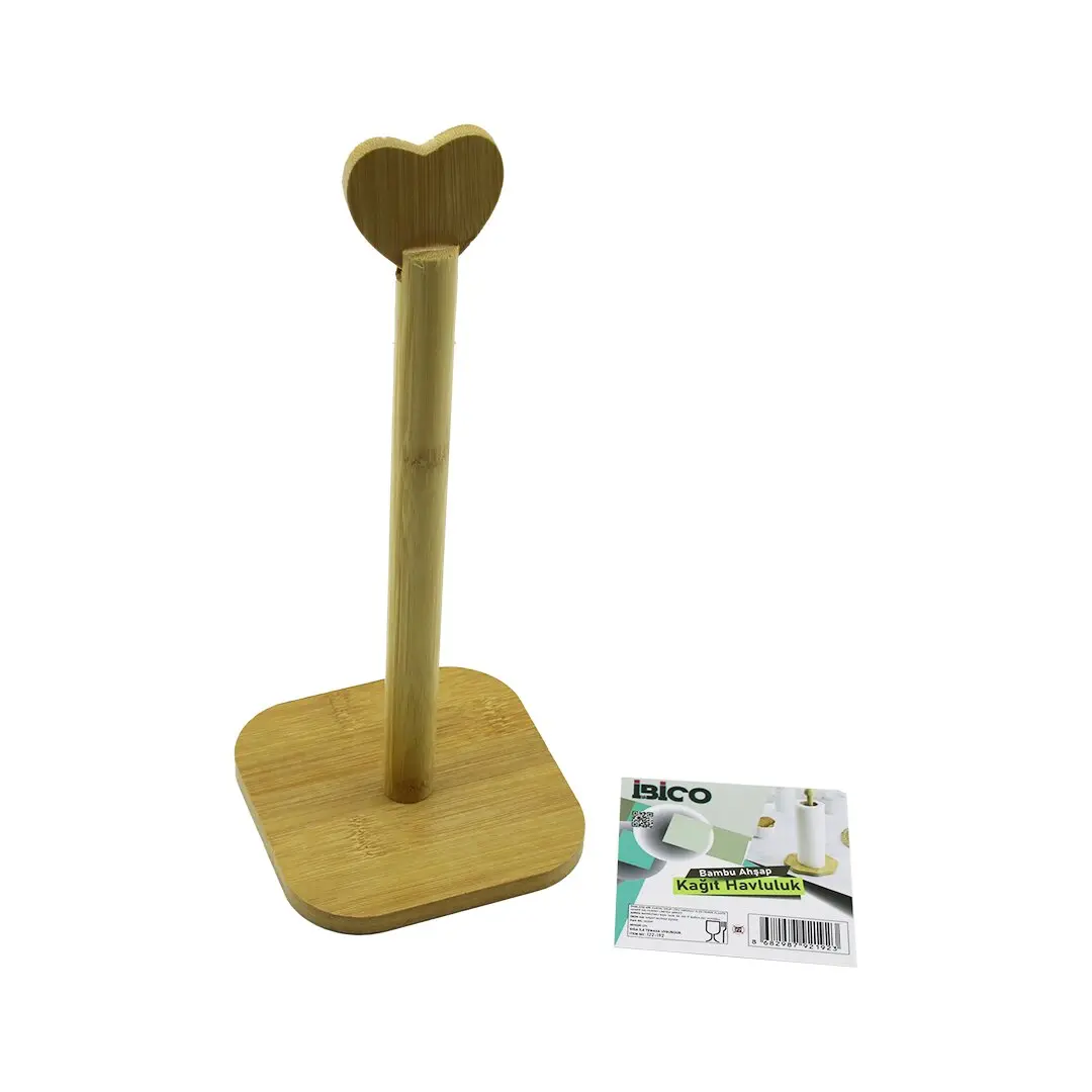 KARE ALTLIK=12X12CM AHŞAP BAMBU KAĞIT HAVLULUK KALP BAŞLI SAP=28.5CM (4745)