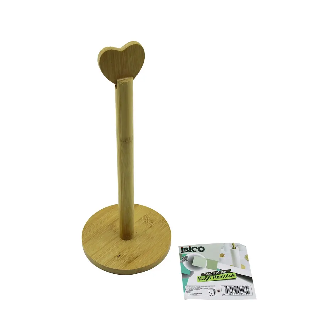 YUVARLAK ALTLIK - ÇAP=12CM AHŞAP BAMBU KAĞIT HAVLULUK KALP BAŞLI SAP=28.5CM (4745)