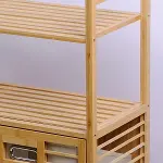 KİRLİ 2 KAT ORGANİZER RAFLI - 2 BÖLMELİ ÖNDEN ÇEK AÇ KALIN AHŞAP BAMBU KİRLİ ÇAMAŞIR SEPETİ 80X33X87CM (4745)-3