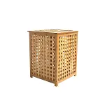 KALIN AHŞAP BAMBU KİRLİ ÇAMAŞIR SEPETİ KUMAŞ ÇANTALI SEPET=40X40X58CM (4745)-4