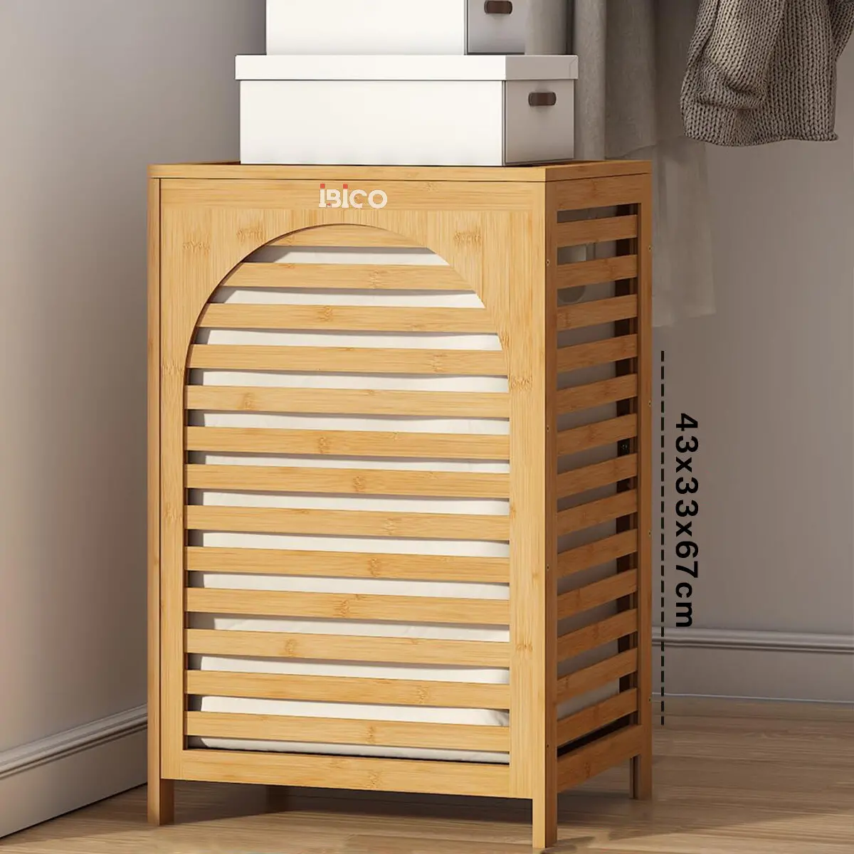 KALIN AHŞAP BAMBU KİRLİ ÇAMAŞIR SEPETİ KUMAŞ ÇANTALI SEPET=43X33X67CM (4745)