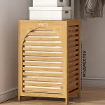 KALIN AHŞAP BAMBU KİRLİ ÇAMAŞIR SEPETİ KUMAŞ ÇANTALI SEPET=43X33X67CM (4745)-1