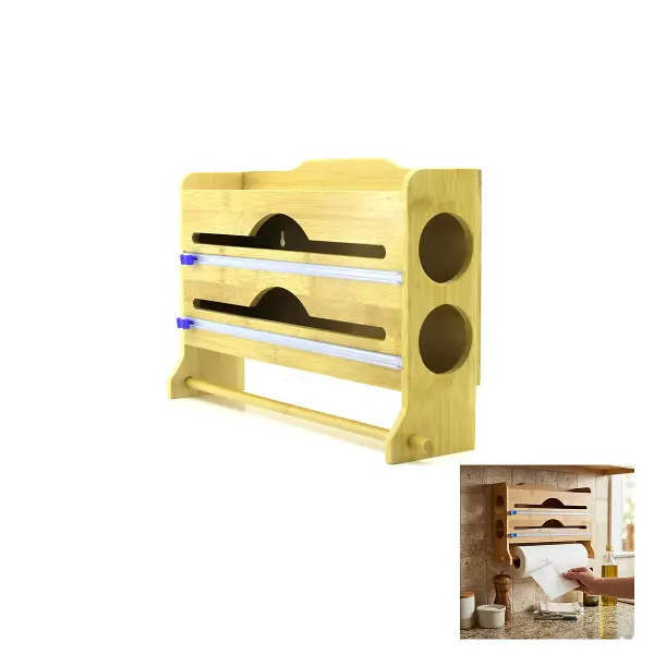 2IN1 = 2 STREÇLİK - 1 KAĞIT HAVLULUK AHŞAP BAMBU STREÇLİK - FOLYOLUK - HAVLULUK KESİCİ BIÇAK KANALLI (4745)