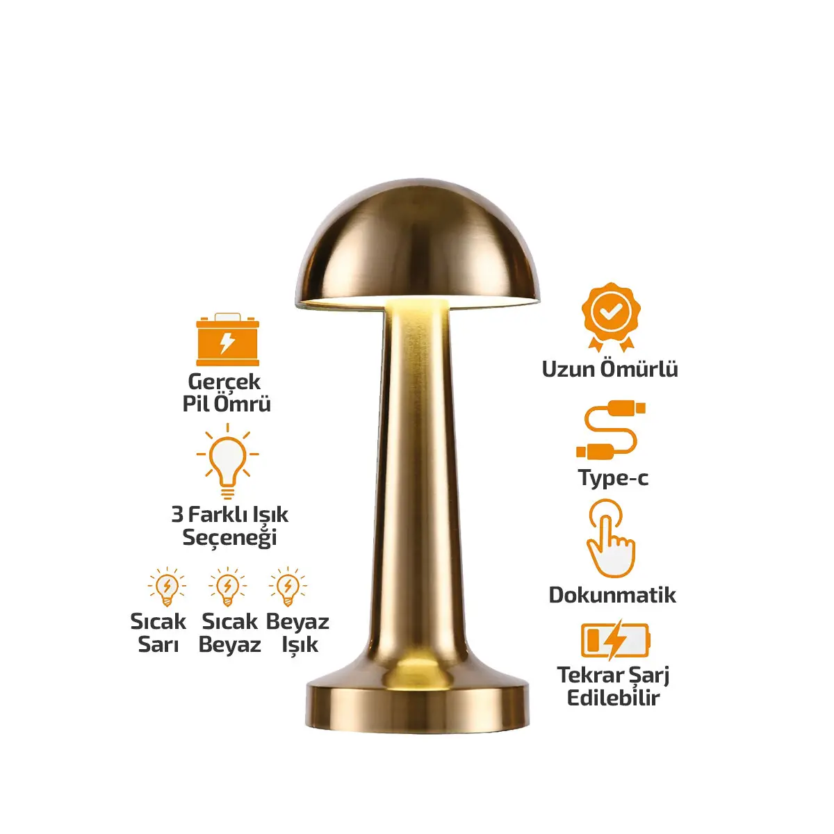 OVAL - METAL MANTAR MASA LAMBASI DOKUNMATİK - RENKLİ TYPE-C ŞARJLI 3 FONKSİYONLU YL86-1231 (4745)