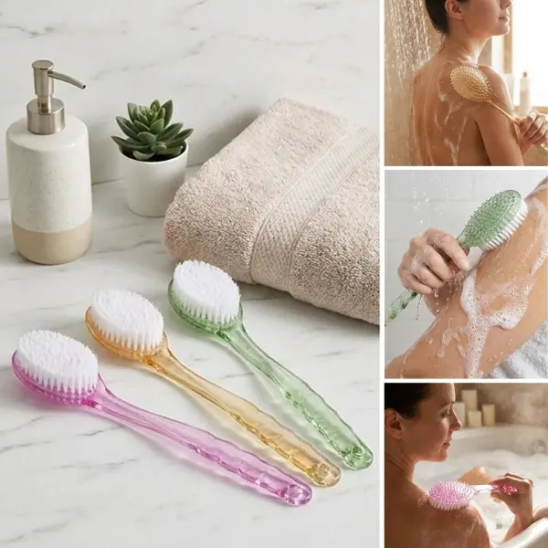 Plastik Saplı Vücut Temizleme Fırçası - Çok Amaçlı Sırt ve Vücut İçin Banyo ve Duş Kese Aparatı (4745)