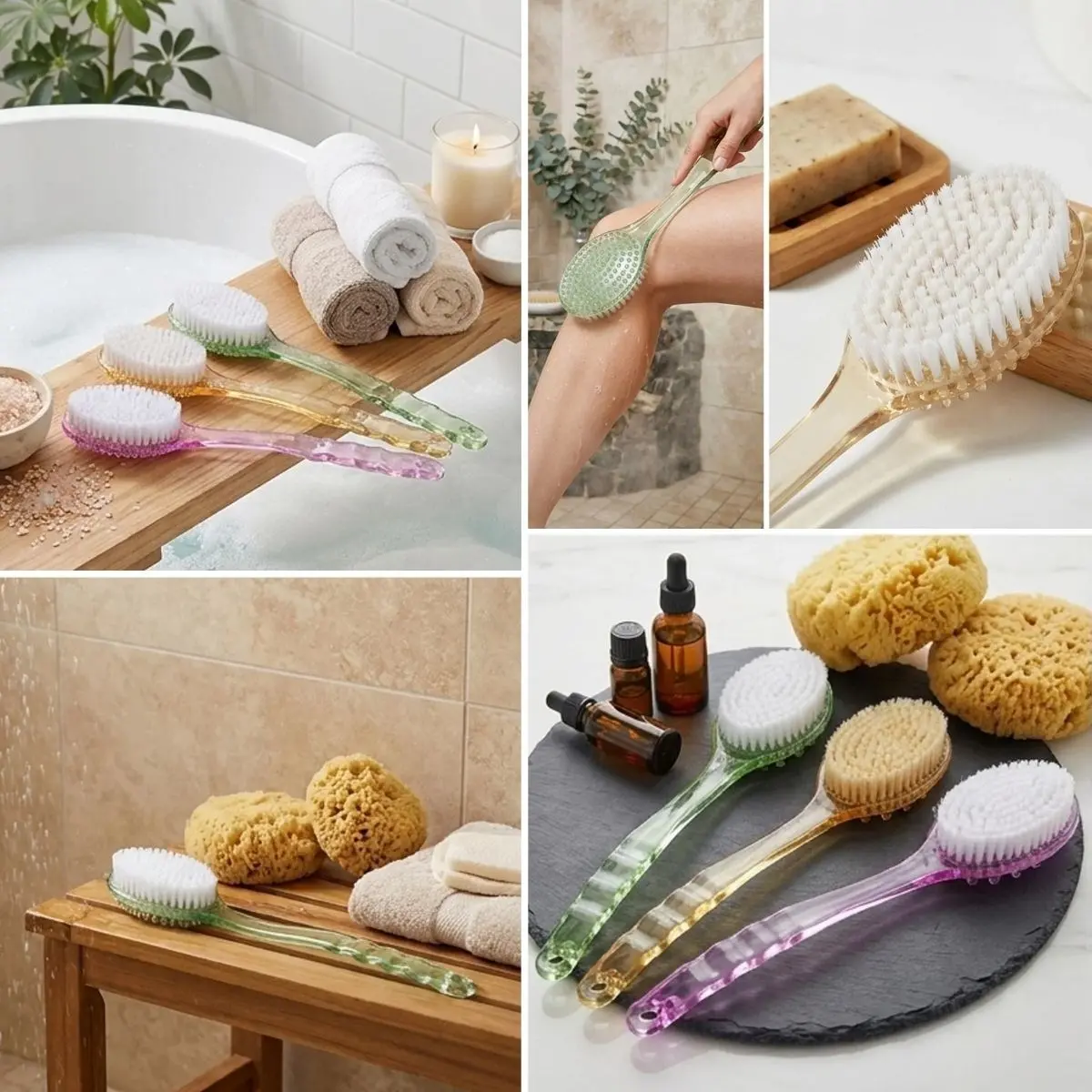 Plastik Saplı Vücut Temizleme Fırçası - Çok Amaçlı Sırt ve Vücut İçin Banyo ve Duş Kese Aparatı (4745)-2