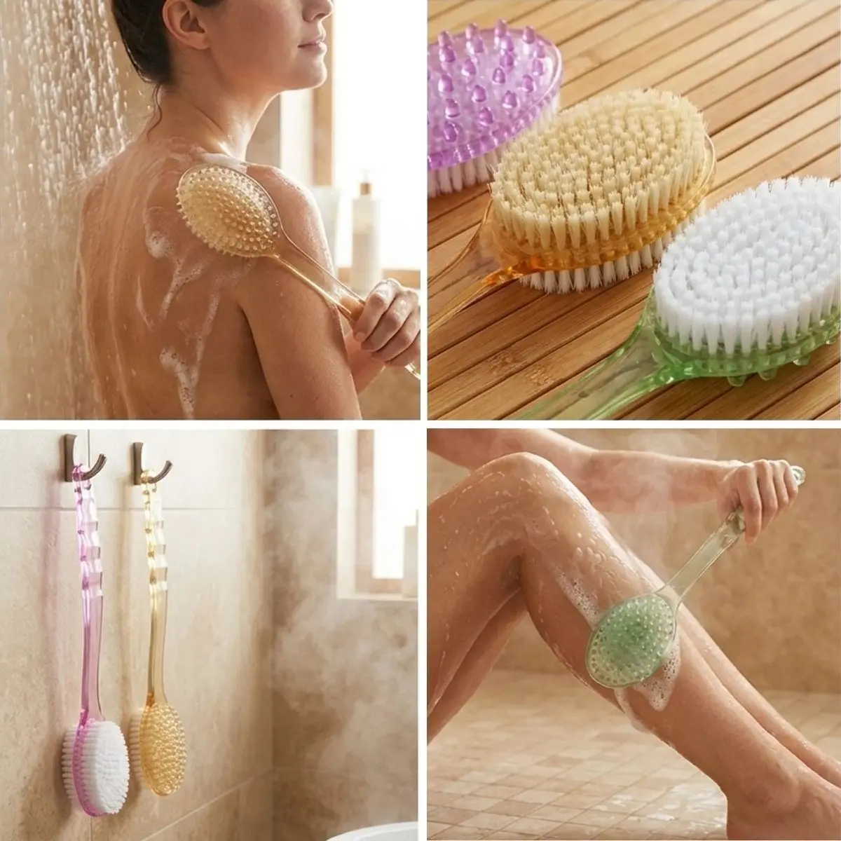 Plastik Saplı Vücut Temizleme Fırçası - Çok Amaçlı Sırt ve Vücut İçin Banyo ve Duş Kese Aparatı (4745)-3