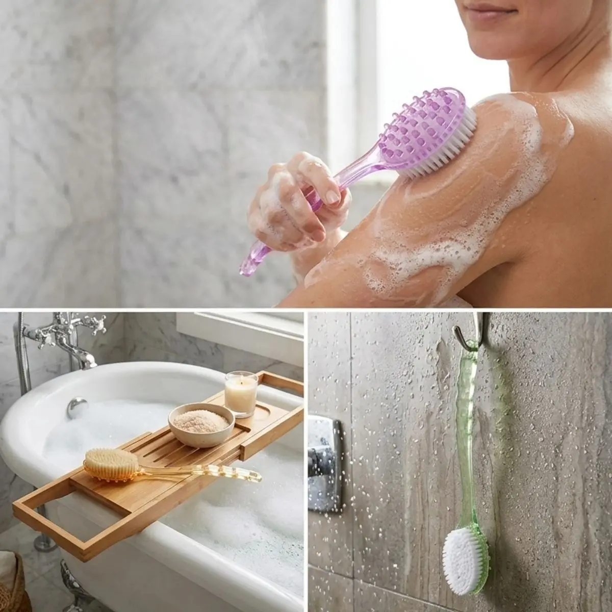 Plastik Saplı Vücut Temizleme Fırçası - Çok Amaçlı Sırt ve Vücut İçin Banyo ve Duş Kese Aparatı (4745)-4