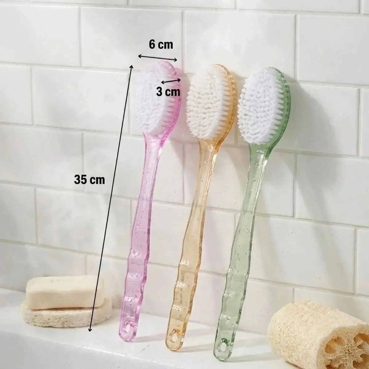 Plastik Saplı Vücut Temizleme Fırçası - Çok Amaçlı Sırt ve Vücut İçin Banyo ve Duş Kese Aparatı (4745)-5