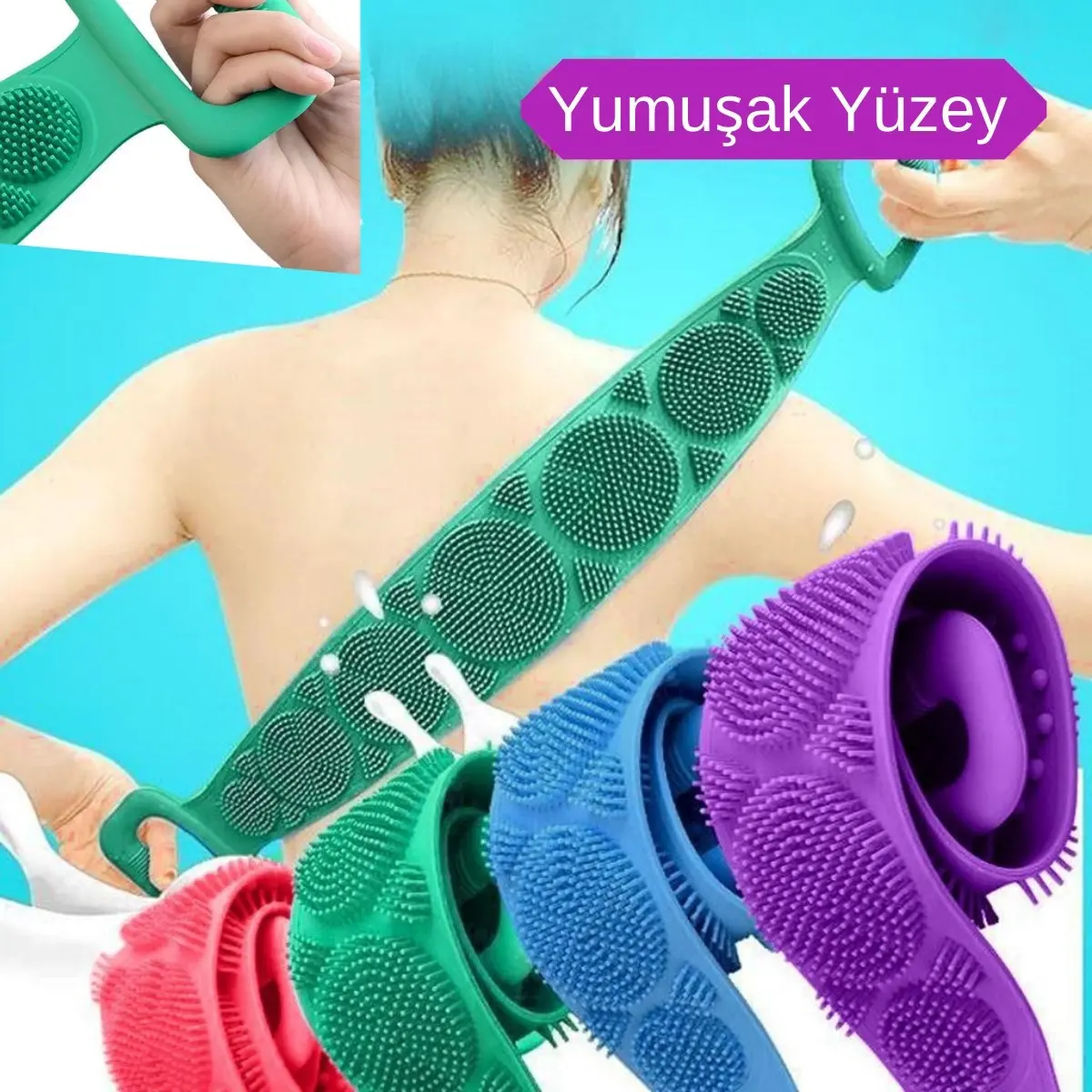 Çift Taraflı Banyo Hamam Lifi Silikon Masajlı Yumuşak Duş Lifi Uzun Ömürlü Hazır Banyo Kesesi (4745)