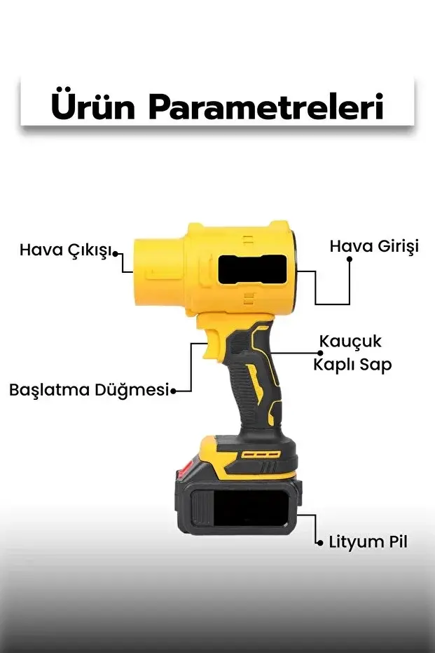 21V Kablosuz Hava Üfleyici | 32.000RPM Turbo Fan, 12.000mAh Batarya, Bahçe & Araç Kurutma / Sarı (4745)-2 21V Kablosuz Hava Üfleyici | 32.000RPM Turbo Fan, 12.000mAh Batarya, Bahçe & Araç Kurutma / Sarı (4745)-2