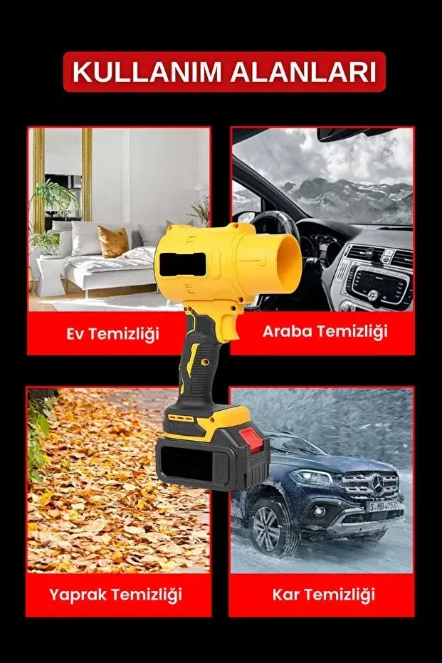 21V Kablosuz Hava Üfleyici | 32.000RPM Turbo Fan, 12.000mAh Batarya, Bahçe & Araç Kurutma / Sarı (4745)-3 21V Kablosuz Hava Üfleyici | 32.000RPM Turbo Fan, 12.000mAh Batarya, Bahçe & Araç Kurutma / Sarı (4745)-3