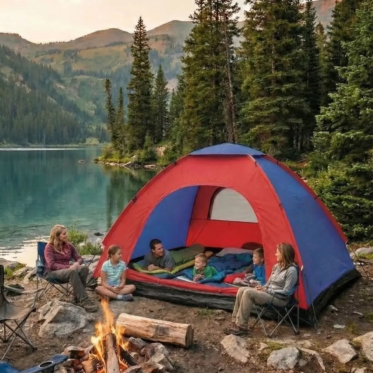 6 Kişilik Manuel Kurulum Kamp Çadırı – Aile, Doğa, Piknik ve Outdoor Kamp Çadırı 220x250x150 cm (4745)-2