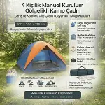 4 Kişilik Manuel Kurulum Gölgelikli Kamp Çadırı – Aile, Doğa, Piknik ve Outdoor 200x200x135 cm (4745)-3