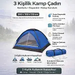 3 Kişilik Manuel Kamp Çadırı – Düz Kapılı Outdoor Aile, Doğa, Piknik ve Kamp Çadırı 200x150x110 cm (4745)-3