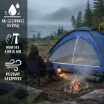 3 Kişilik Manuel Kamp Çadırı – Düz Kapılı Outdoor Aile, Doğa, Piknik ve Kamp Çadırı 200x150x110 cm (4745)-5