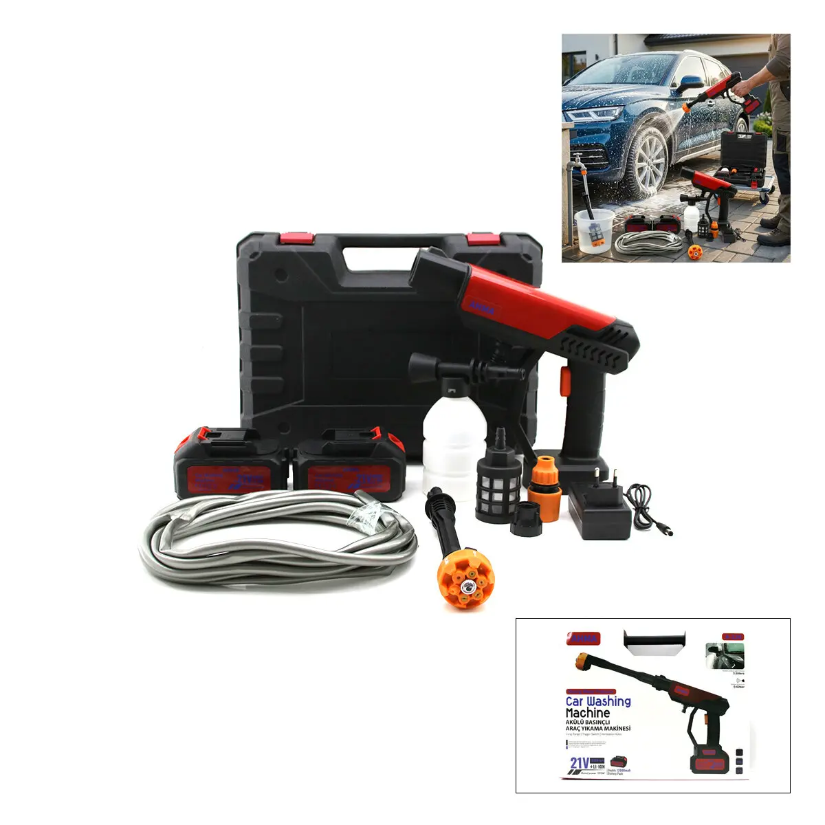 OTO - ARAÇ YIKAMA MAKİNESİ ŞARJLI - YEDEK BATARYALI 135W - 19000 RPM 12000 mAh - 21V 0.62bar A-130 (4745)