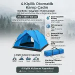 4 Kişilik Otomatik Kamp Çadırı – Çift Katmanlı, Suya Dayanıklı, Hızlı Kurulum Outdoor Aile ve Doğa Çadırı 200x200x140 cm (4745)-4