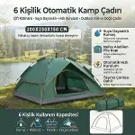 6&nbsp;Kişilik Otomatik Kamp Çadırı – Çift Katmanlı, Suya Dayanıklı, Hızlı Kurulum Outdoor Aile ve Doğa Çadırı 200x250x150 cm (4745)-3