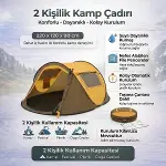 2 Kişilik Vagon Tipi Yarı Otomatik Kamp Çadırı – Çift Kapılı, Çift Pencereli, Hafif Taşınabilir Outdoor Doğa Çadırı 220x120x90 cm (4745)-3