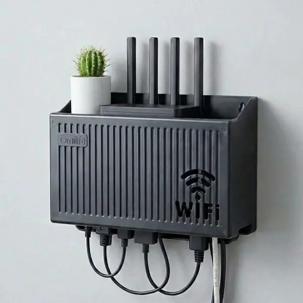 Duvar Tipi Wi-Fi Modem Saklama Kutusu(Siyah) – Kablo Düzenleyici Router Raf Organizer (4745)