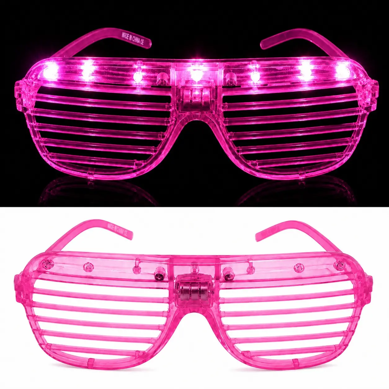 LED Işıklı Panjur Parti Gözlüğü Pembe Renk Shutter Gözlük (4745)