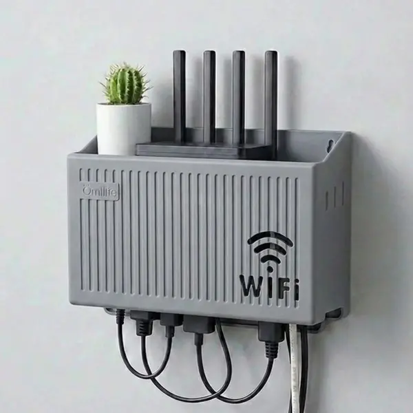 Duvar Tipi Wi-Fi Modem Saklama Kutusu(Gri) – Kablo Düzenleyici Router Raf Organizer (4745)
