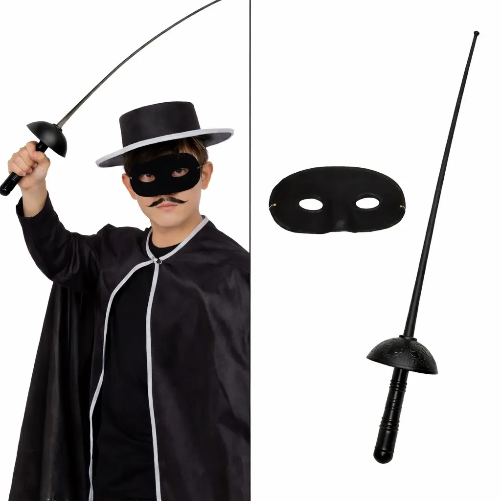 Zorro Kostüm Plastik Aksesuar Seti – Maske ve Kılıç (67 cm) (4745)