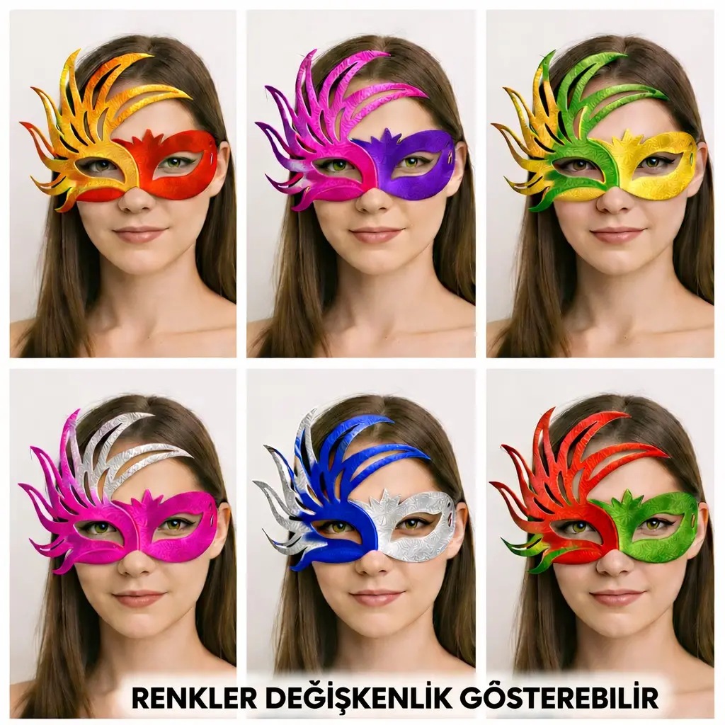 6’lı Çift Renkli Venedik Karton Parti Maskesi Seti (4745)