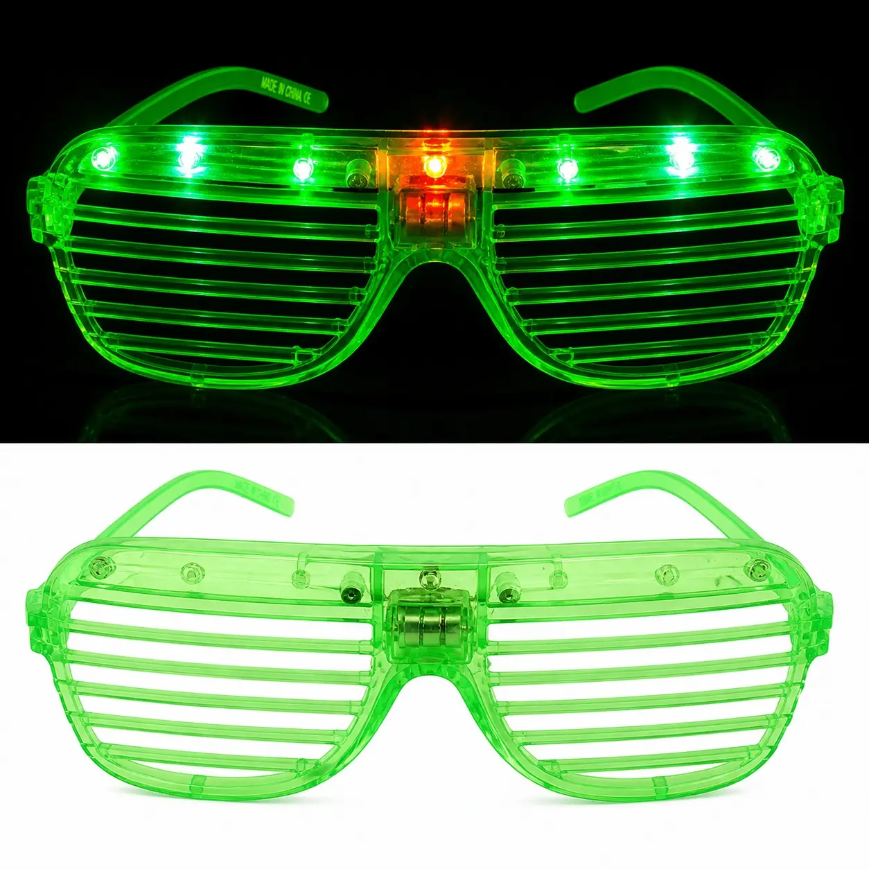LED Işıklı Panjur Parti Gözlüğü Yeşil Renk Shutter Gözlük (4745)
