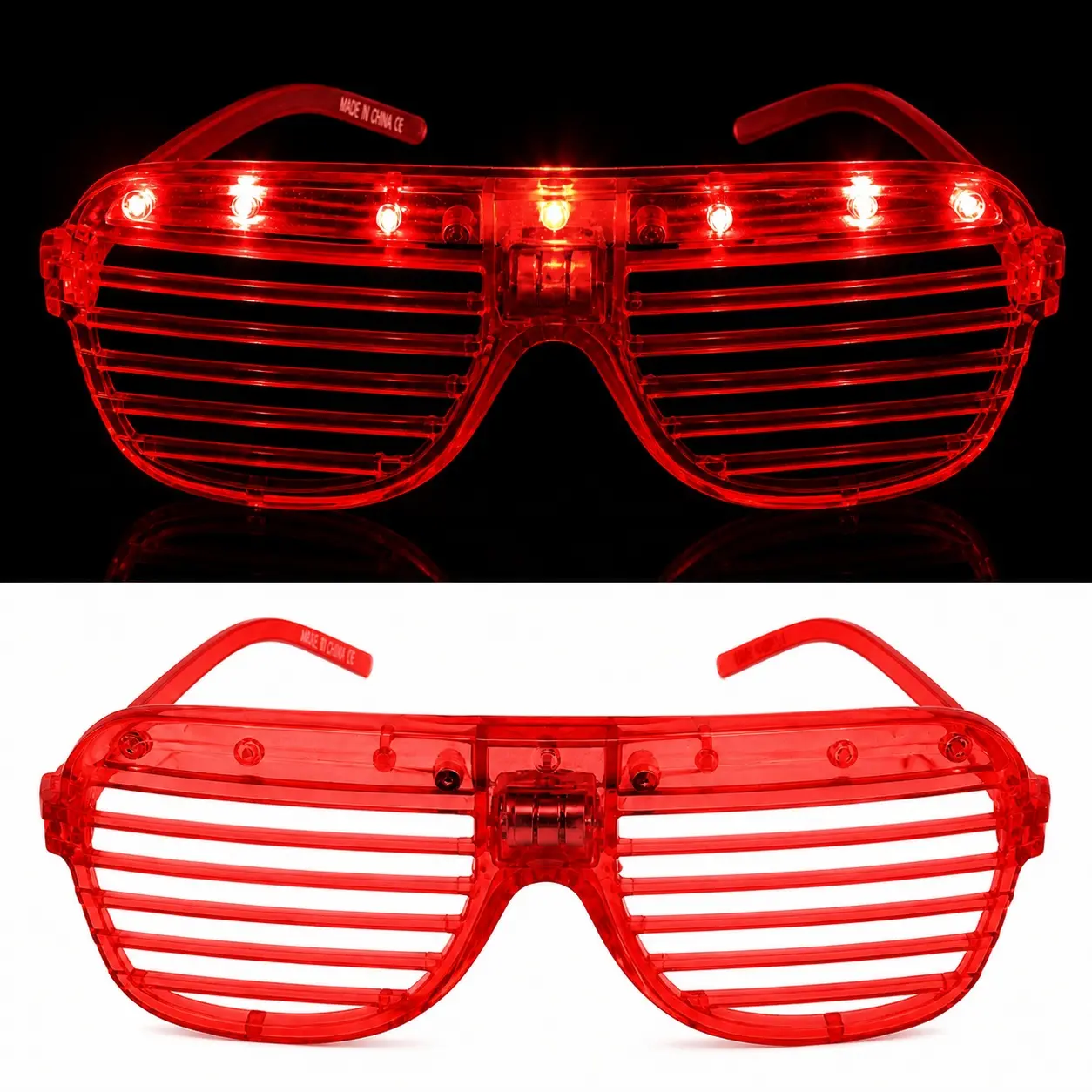 LED Işıklı Panjur Parti Gözlüğü Kırmızı Renk Shutter Gözlük (4745)