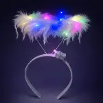 Renkli LED Işıklı Beyaz Tüylü Püsküllü Parti Tacı (4745)-2