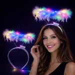 Renkli LED Işıklı Beyaz Tüylü Püsküllü Parti Tacı (4745)-4