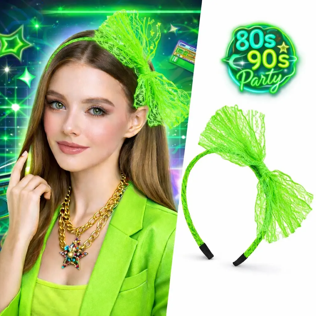 80’ler 90’lar Neon Yeşil Dantel Taç Fiyonklu (4745)
