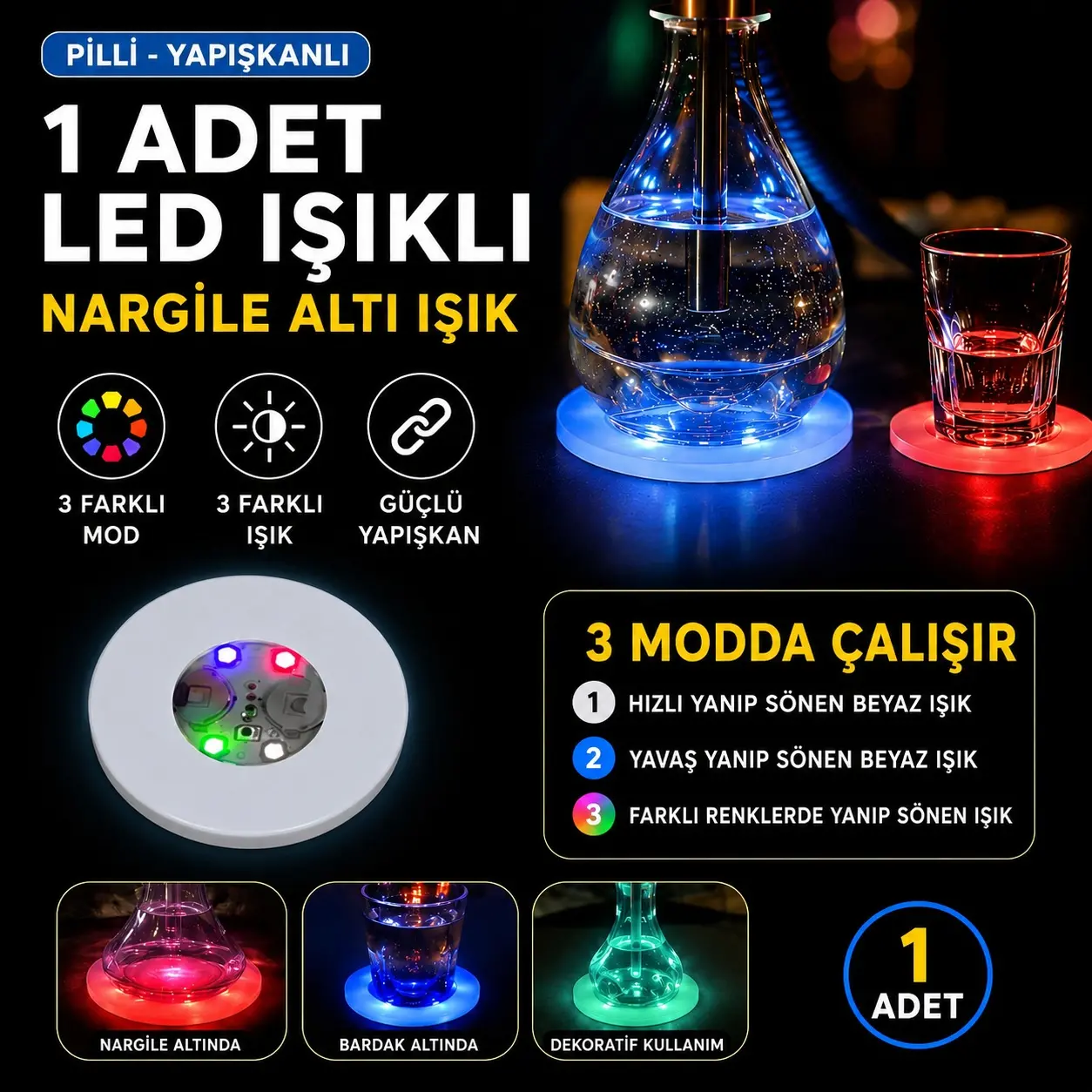 RGB LED Nargile Altı Işık 1 Adet (4745)