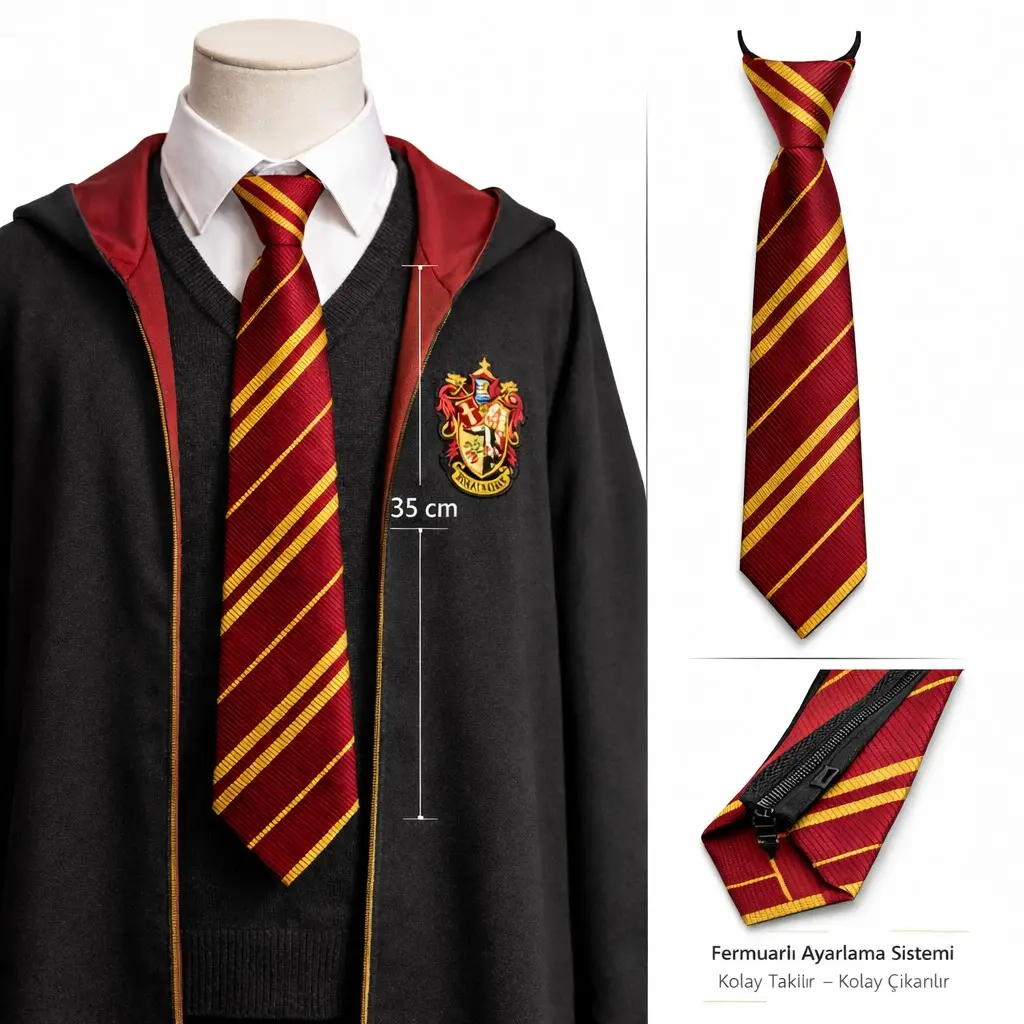 Harry Potter Gryffindor Fermuarlı Ayarlanabilir Kravat (4745)